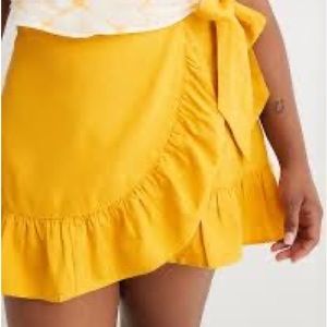 Aerie Mustard Linen Wrap Skirt